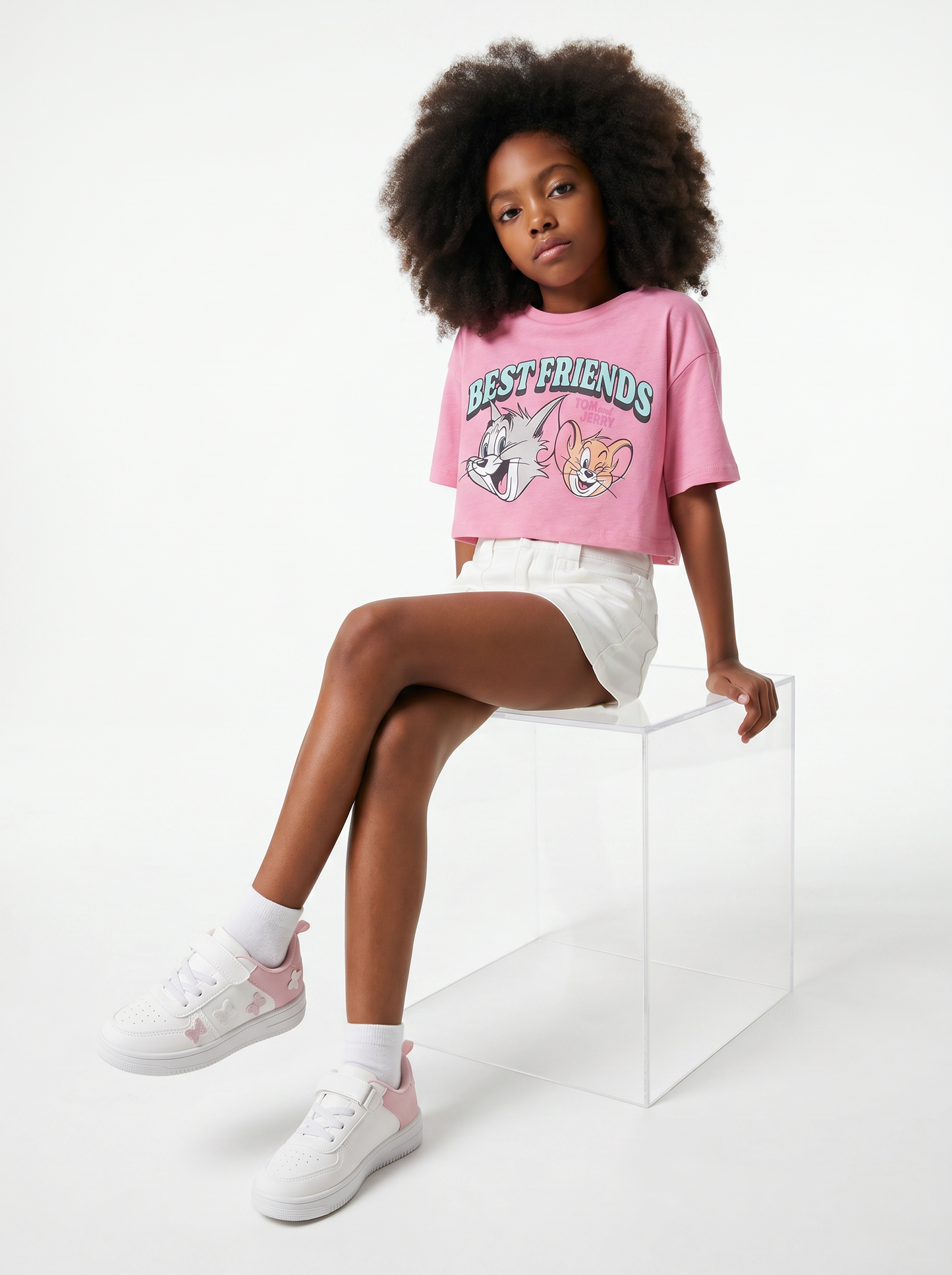 T-shirt cropped Tom & Gerry in cotone - Rosa