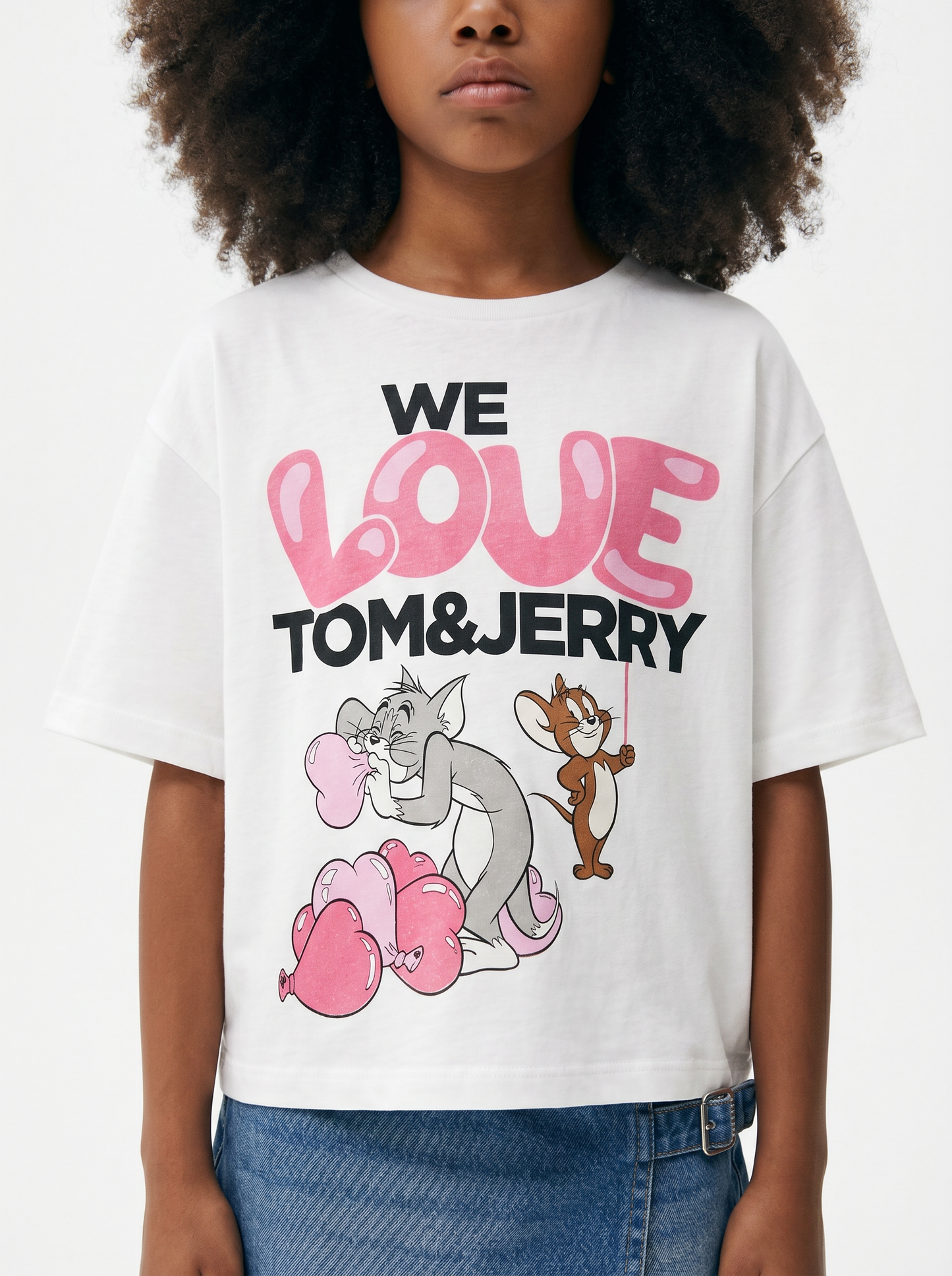 Cropped cotton T-shirt Tom & Gerry - White