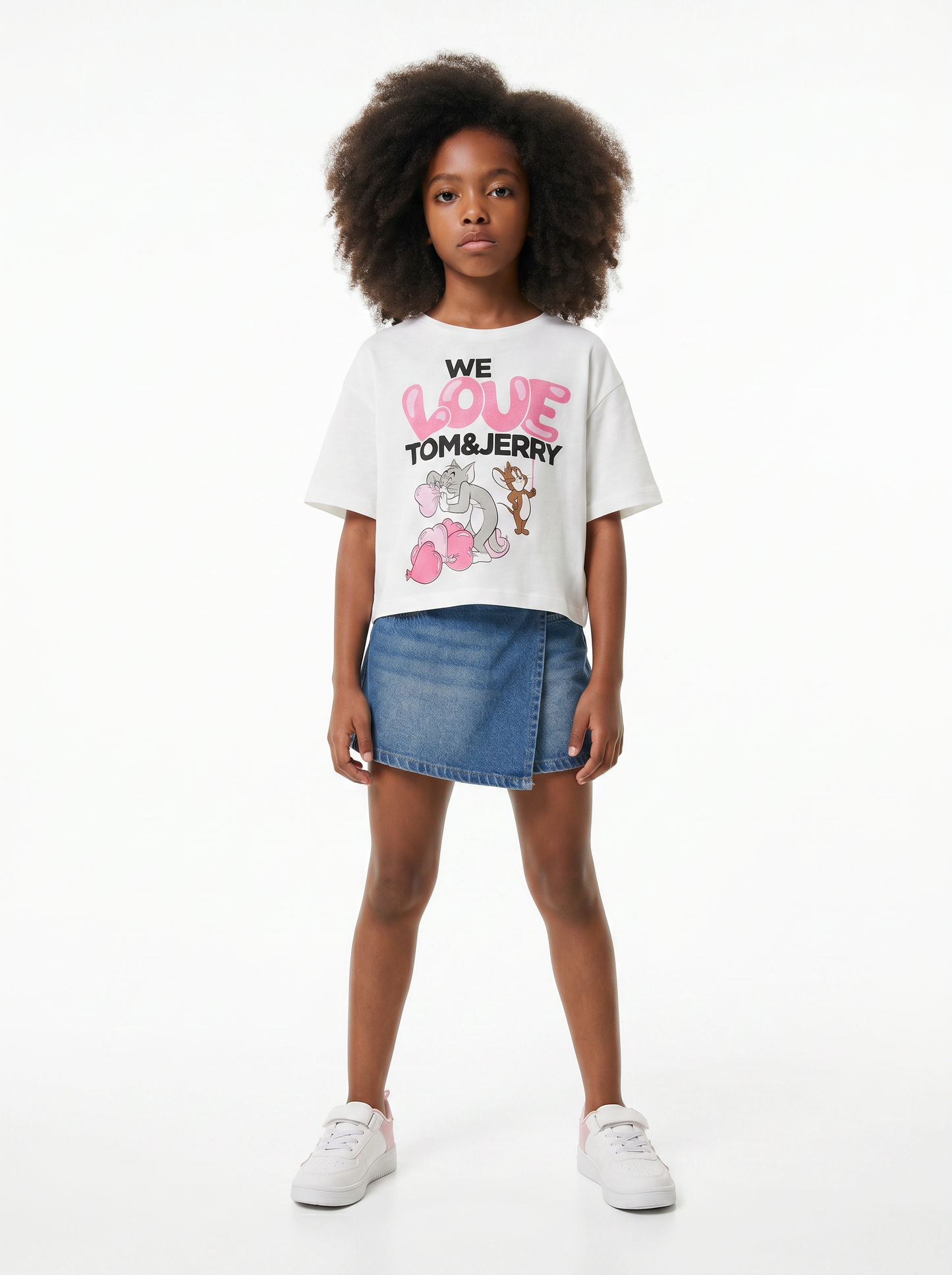 Cropped cotton T-shirt Tom & Gerry - White