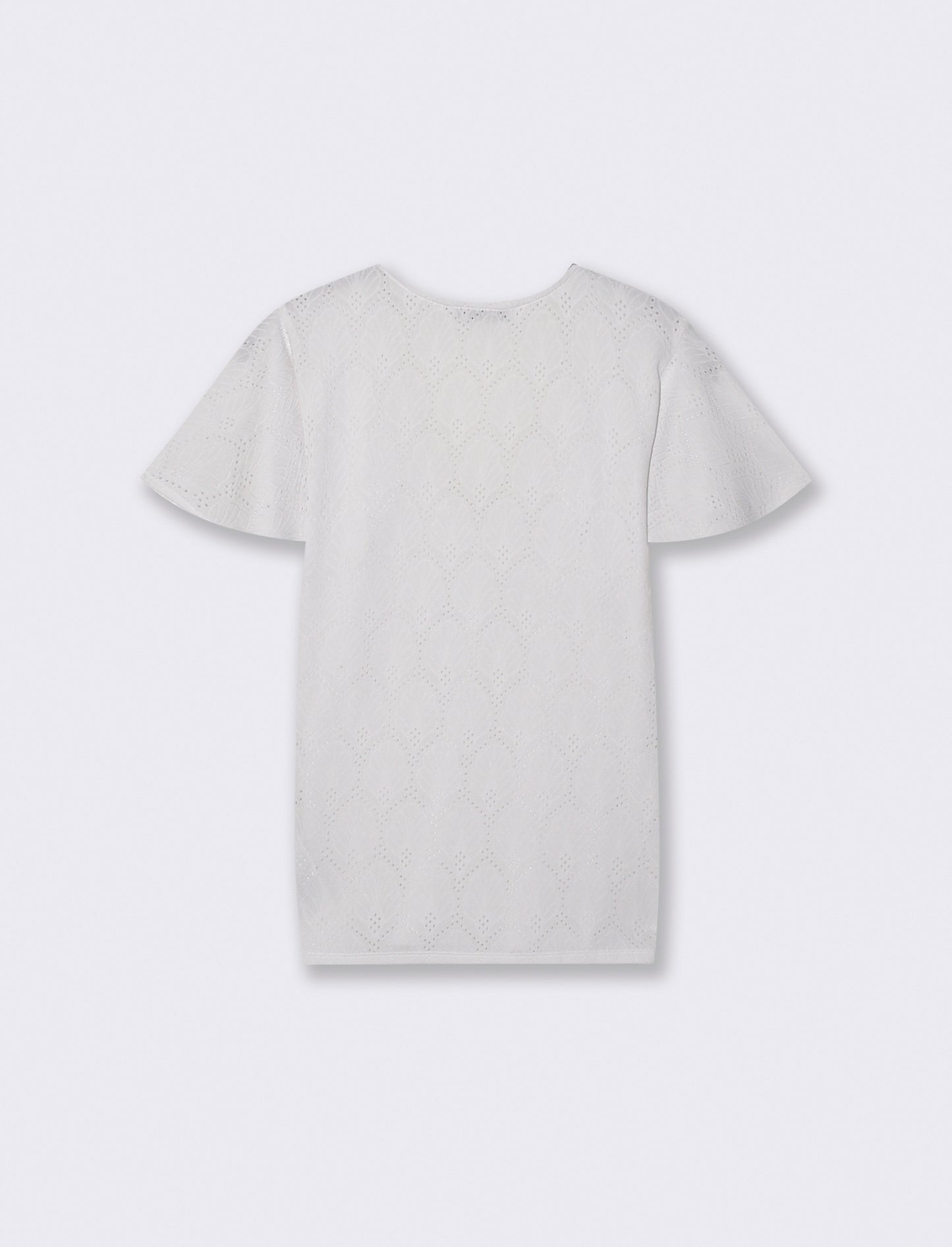 T-Shirt Scollo a V con Manica a Volant - Bianco