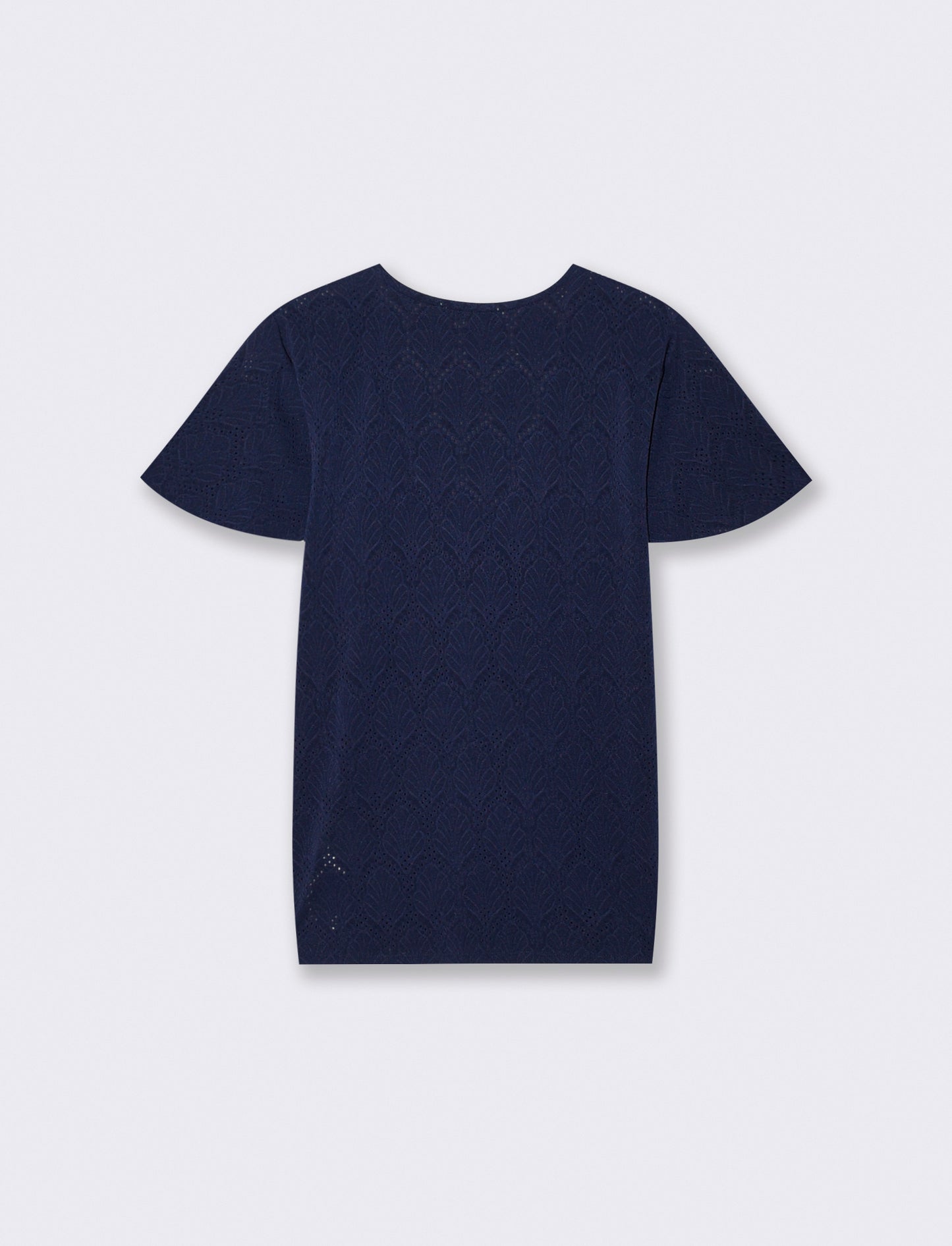 T-Shirt Scollo a V con Manica a Volant - Blu