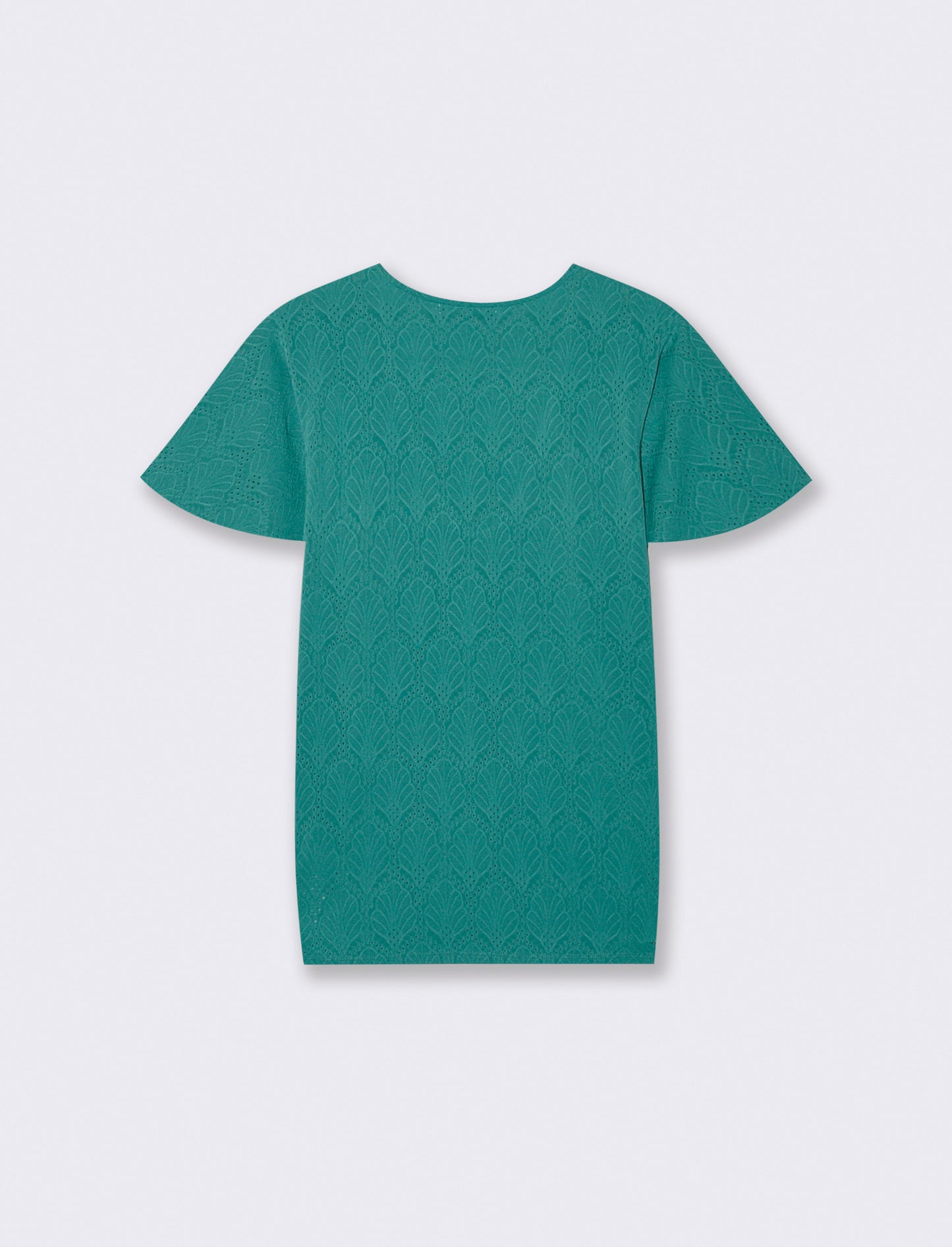 T-Shirt Scollo a V con Manica a Volant - Verde smeraldo