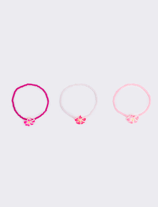 Bracciali elastici 3pz con fiore - Fuxia