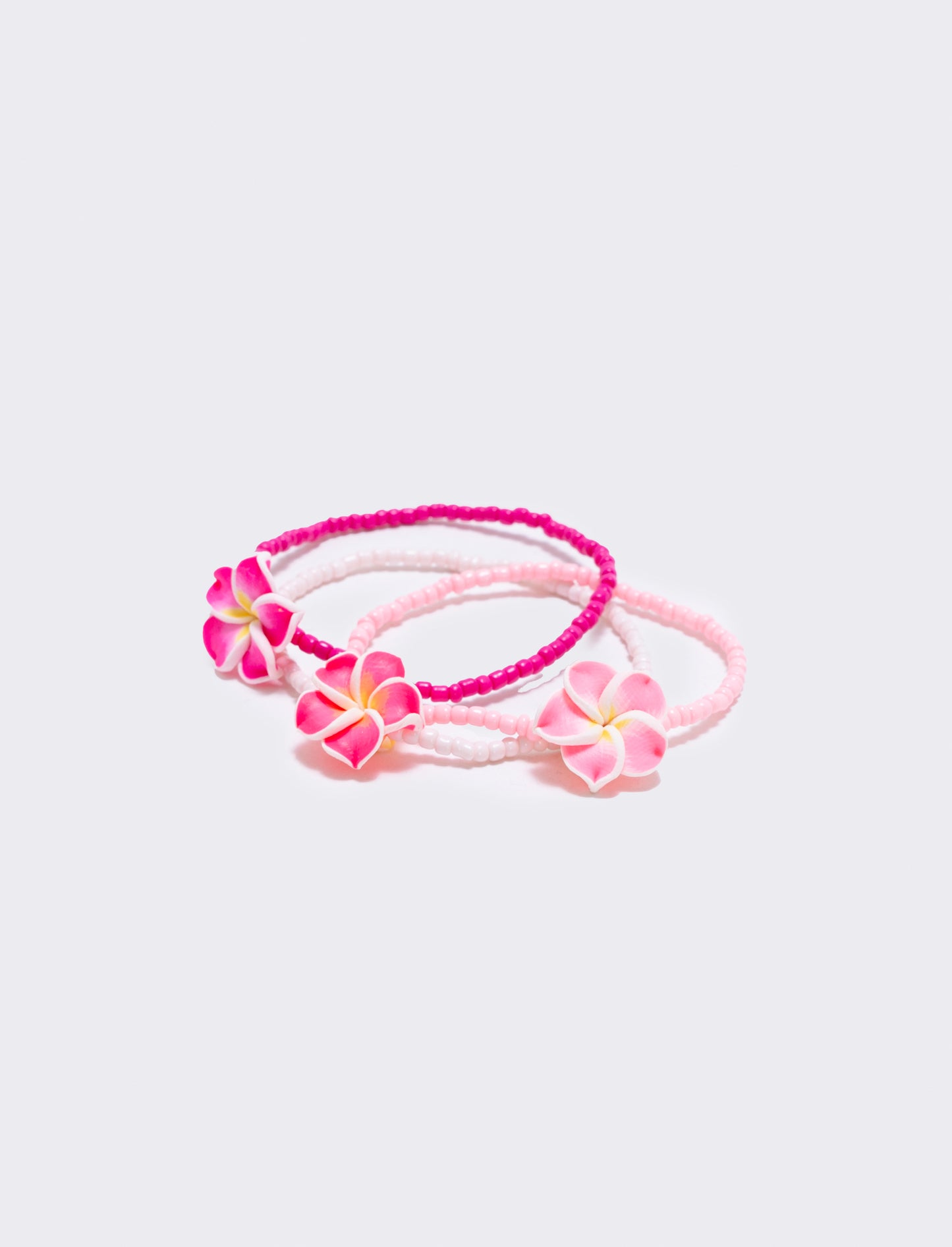 Bracciali 3pz donna elastici con fiore - Fuxia