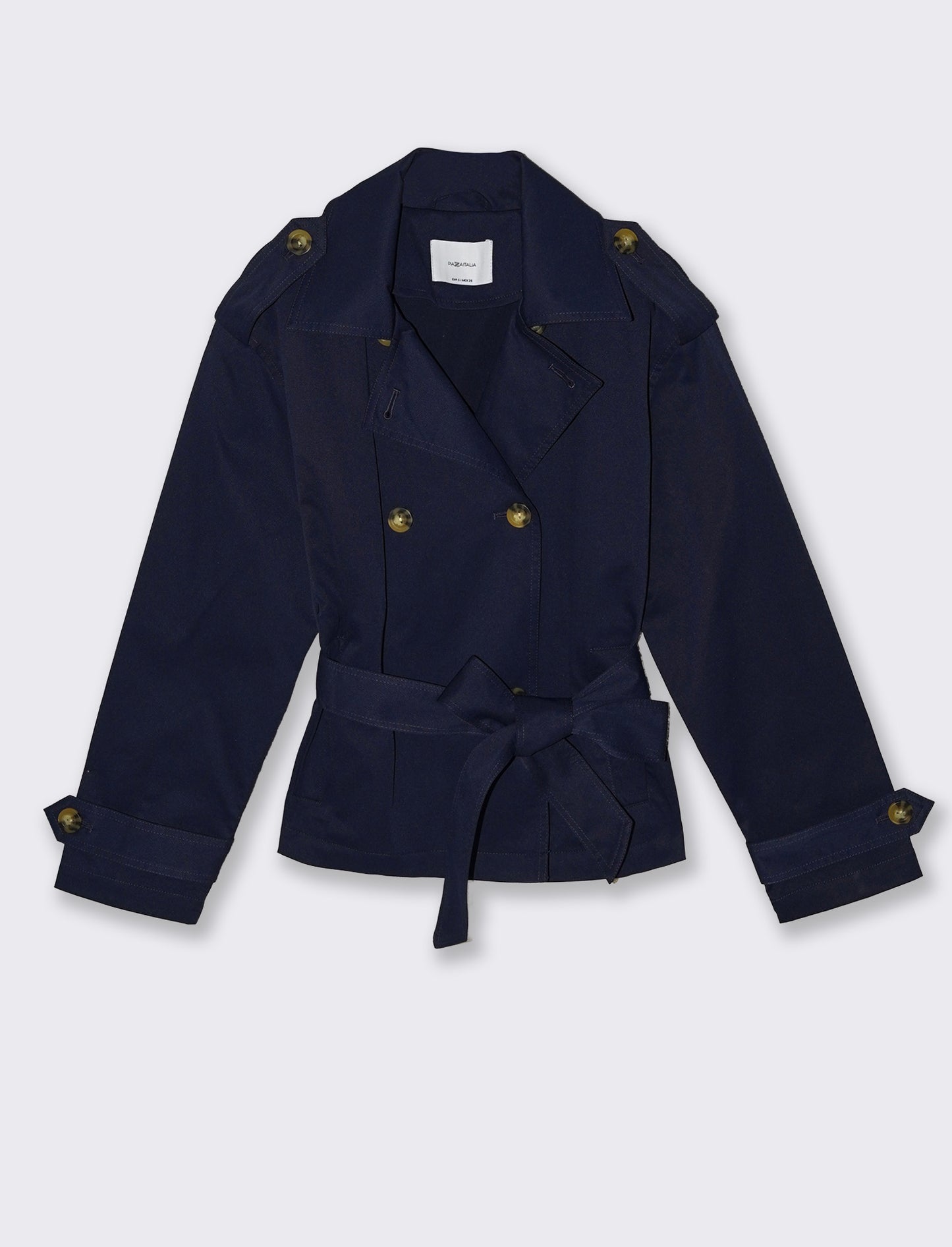 Trench Corto Doppiopetto con Cintura - Blu