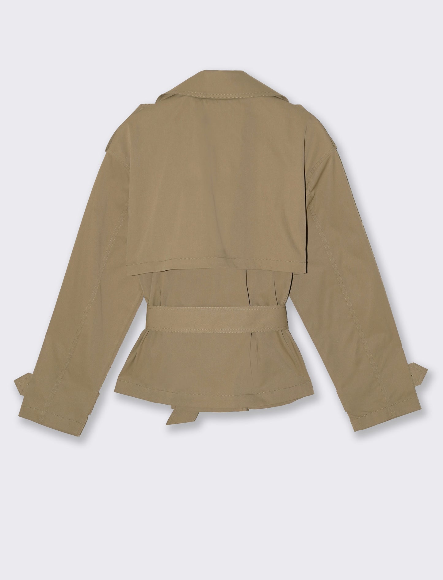 Trench Corto Doppiopetto con Cintura - Beige fieno