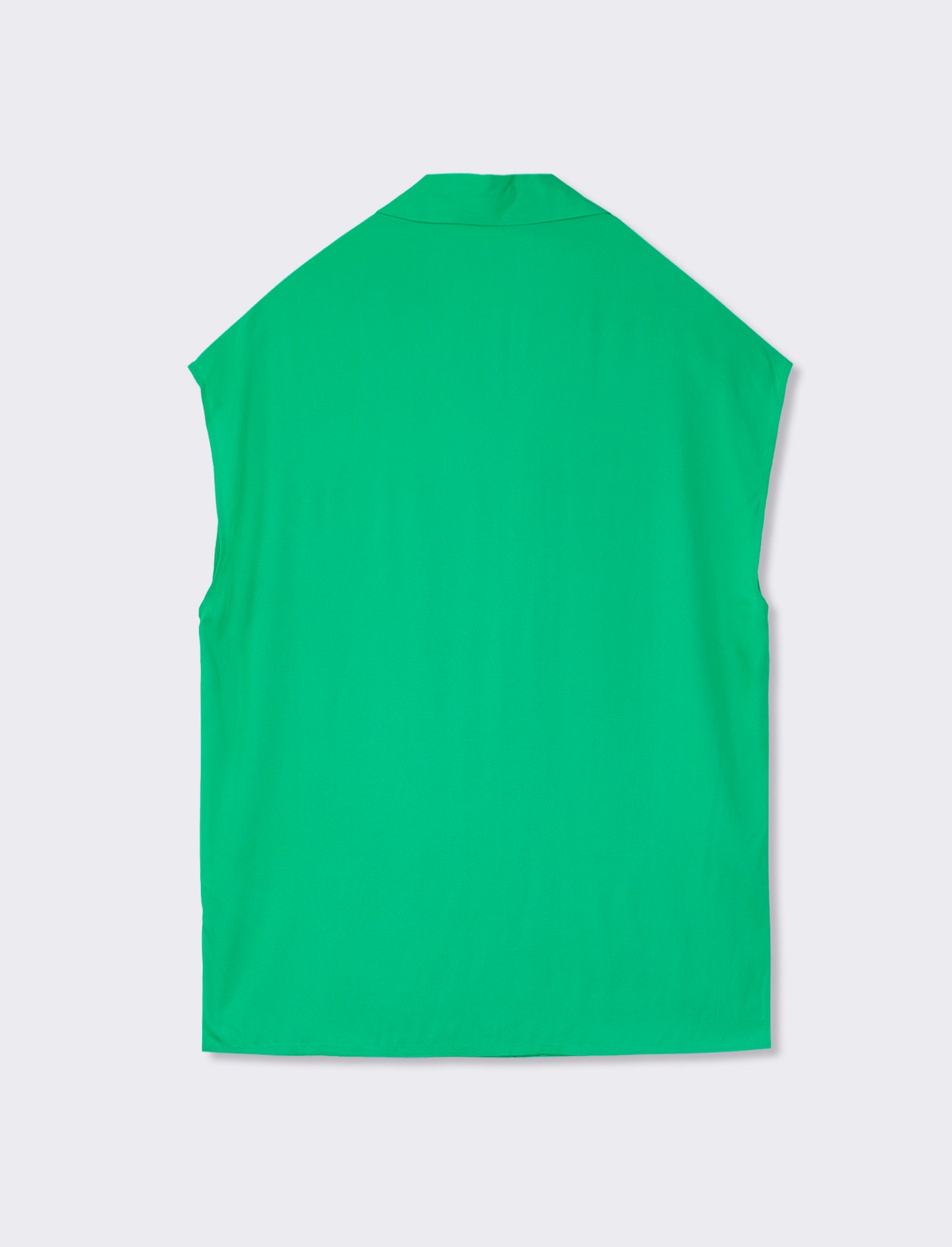 Sleeveless Fluid Fabric Shirt with Pearl Buttons - Green