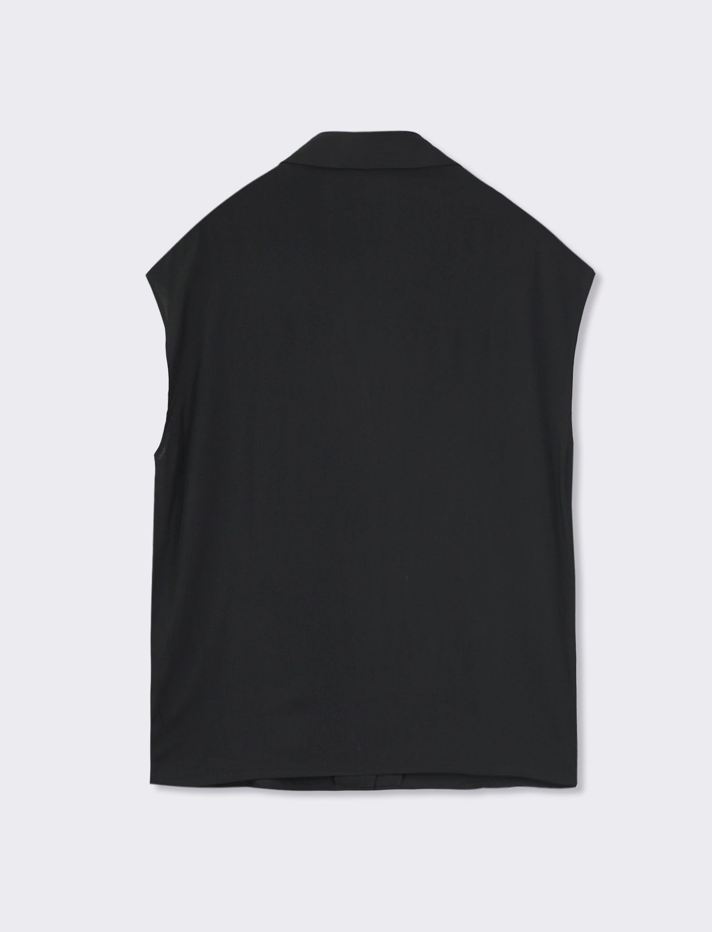 Sleeveless Fluid Fabric Shirt with Pearl Buttons - Black