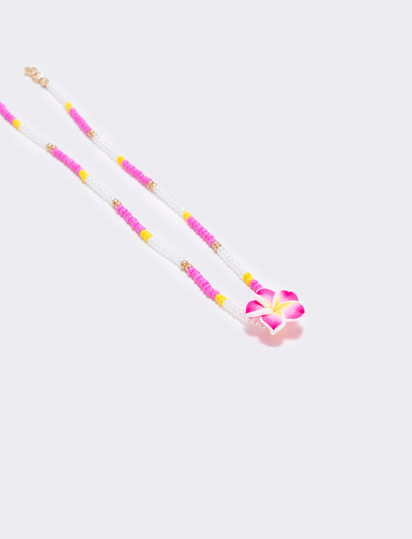 Collana donna perline con fiore - Fuxia