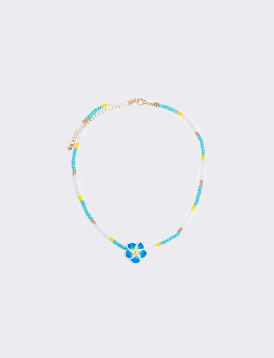 Collana con perline e fiore - Turchese