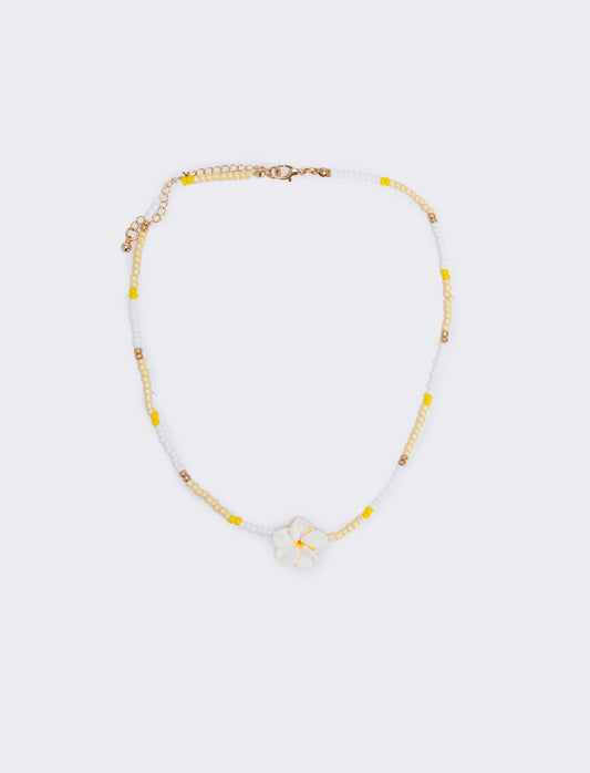 Collana con perline e fiore - Giallo