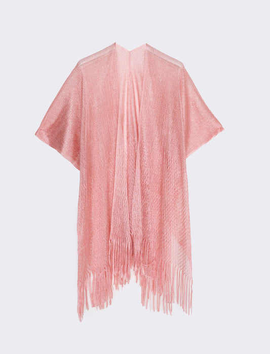 Lurex mesh cover-up with fringes - Pink
