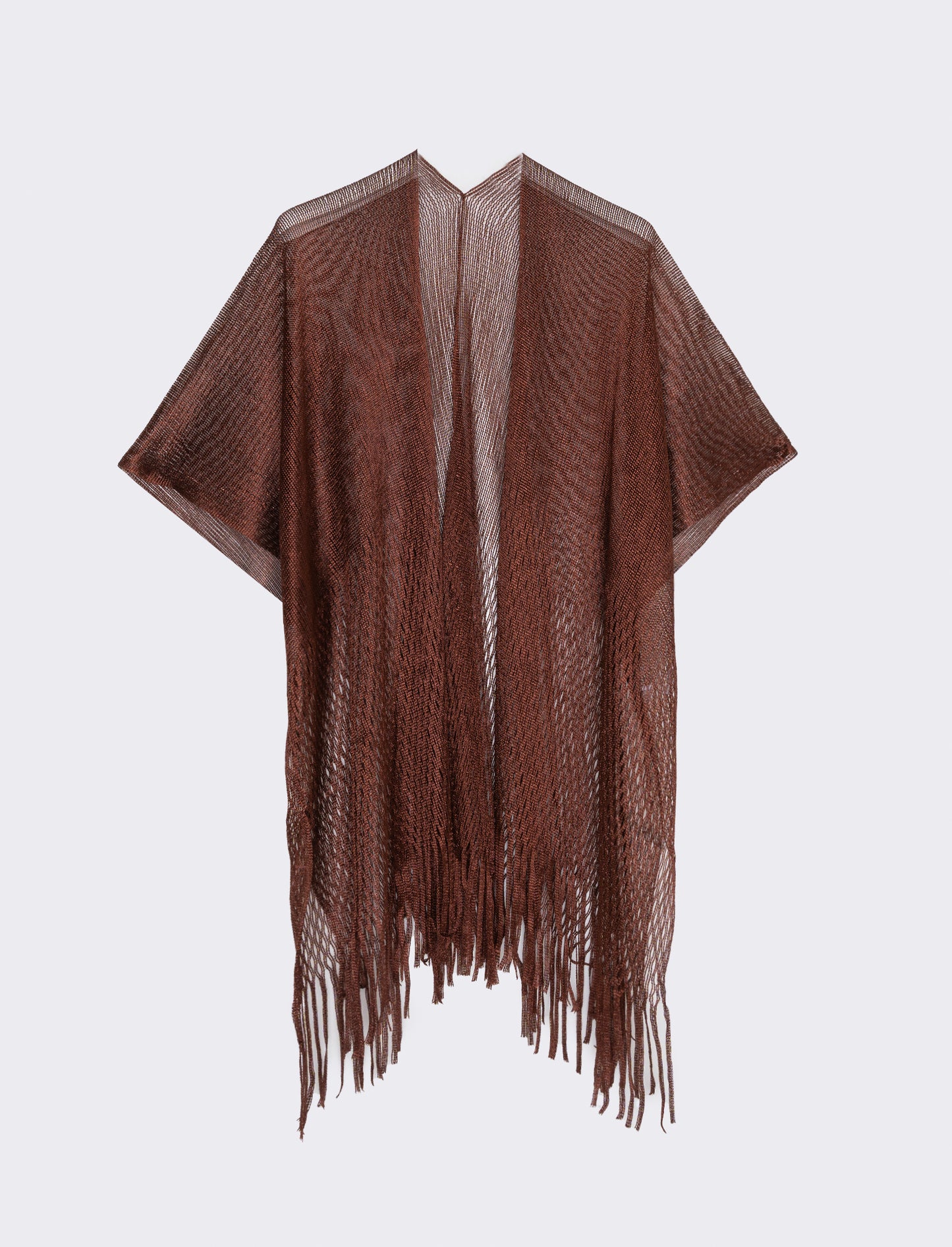 Copricostume lurex a rete con frange - Marrone