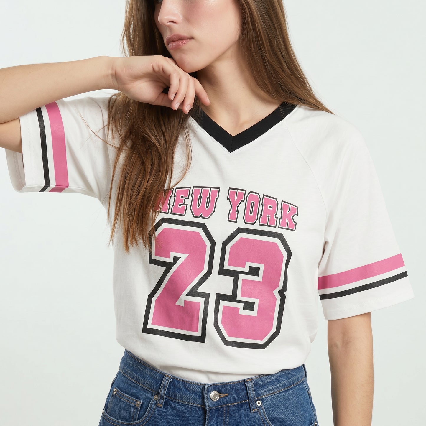 T-SHIRT SCOLLO A V - Bianco