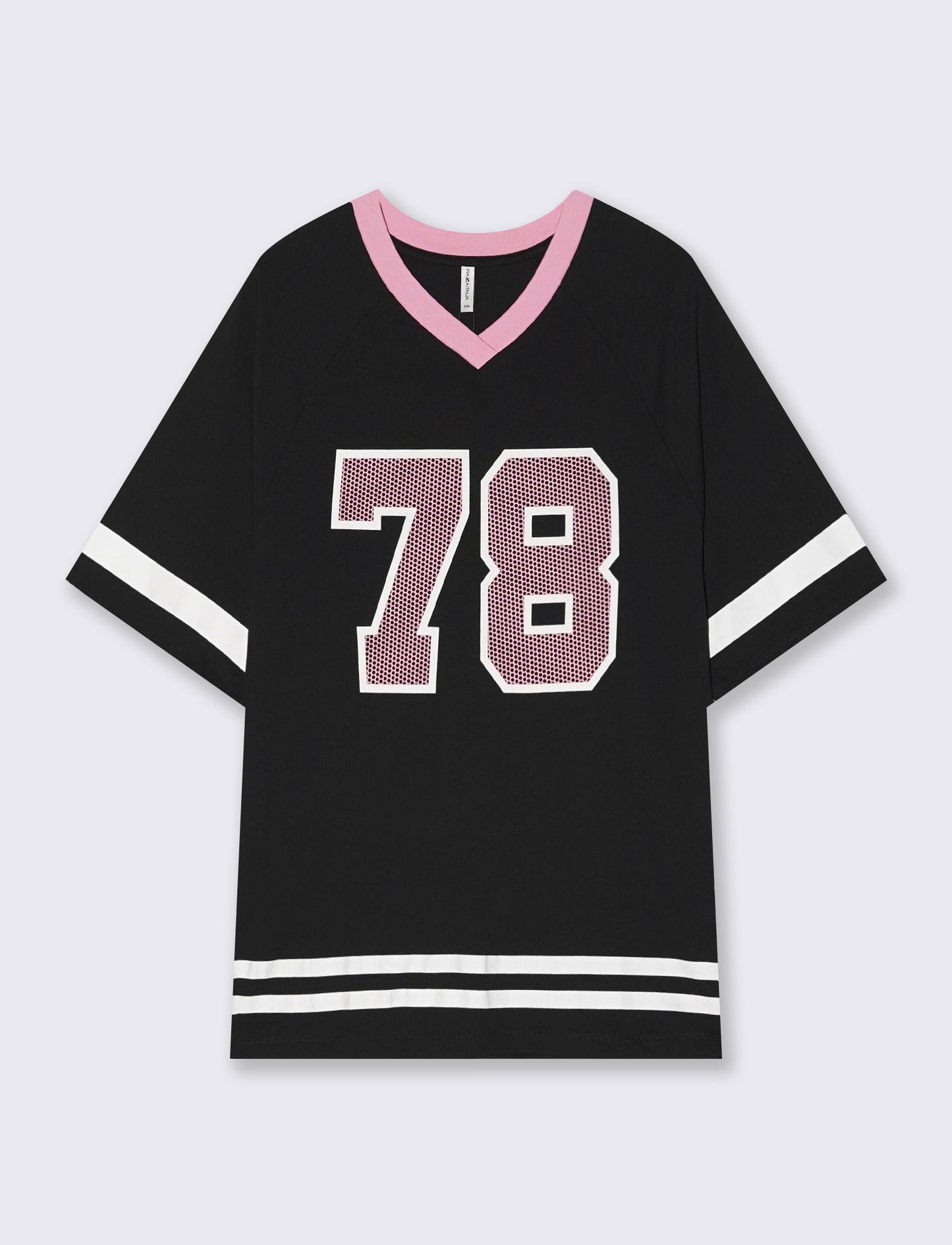 T-Shirt Scollo a V con Stampa - Nero