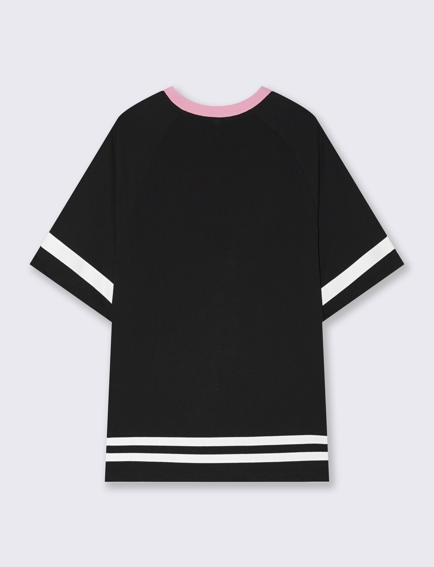 T-Shirt Scollo a V con Stampa - Nero