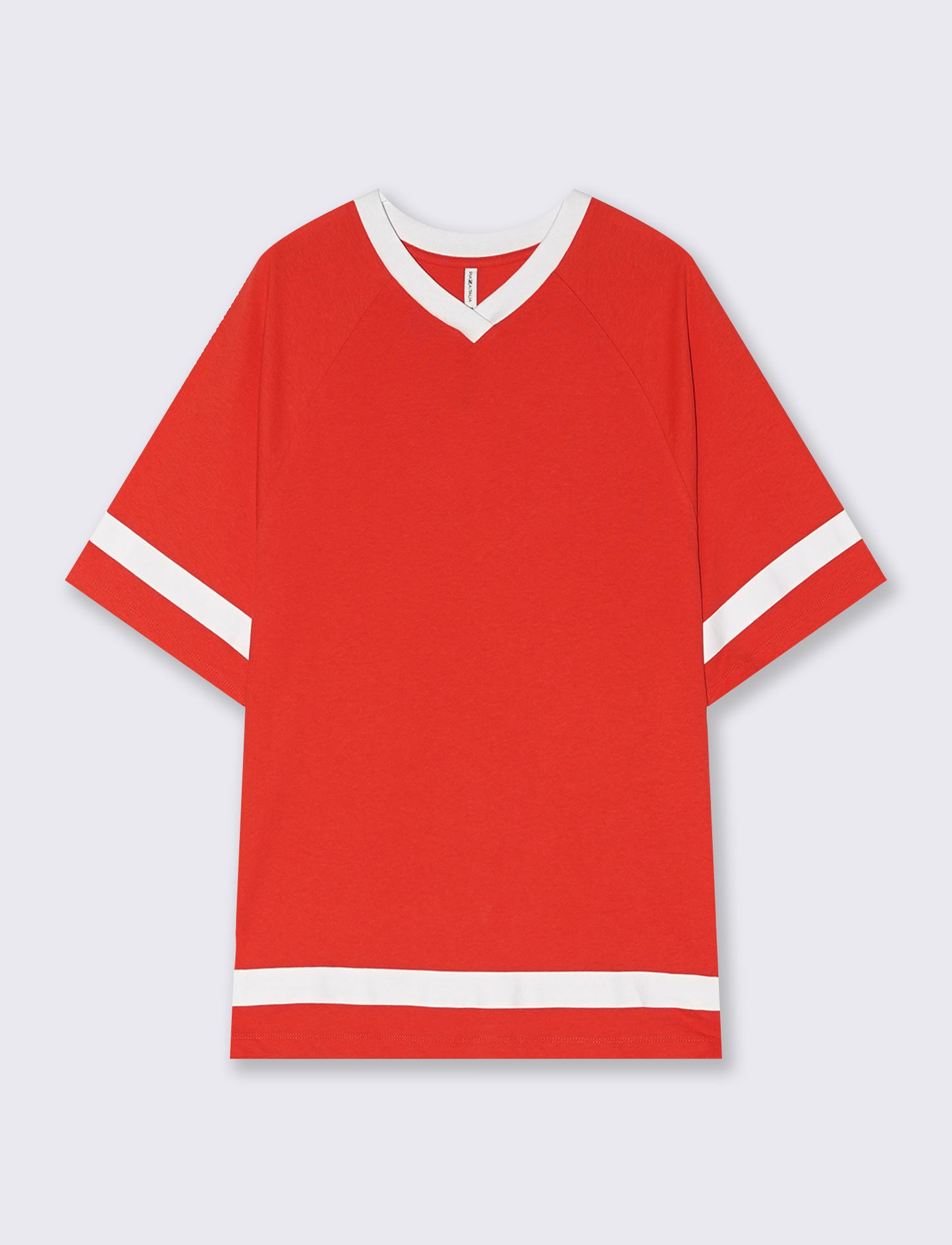 T-Shirt Scollo a V con Stampa - Corallo
