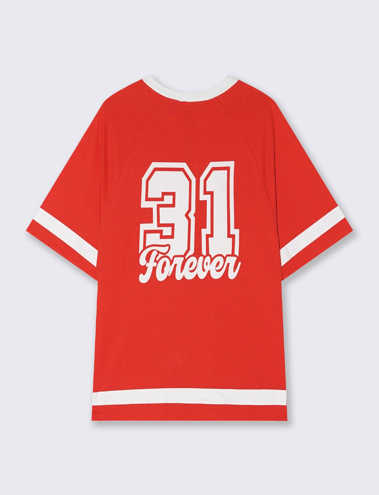 T-Shirt Scollo a V con Stampa - Corallo