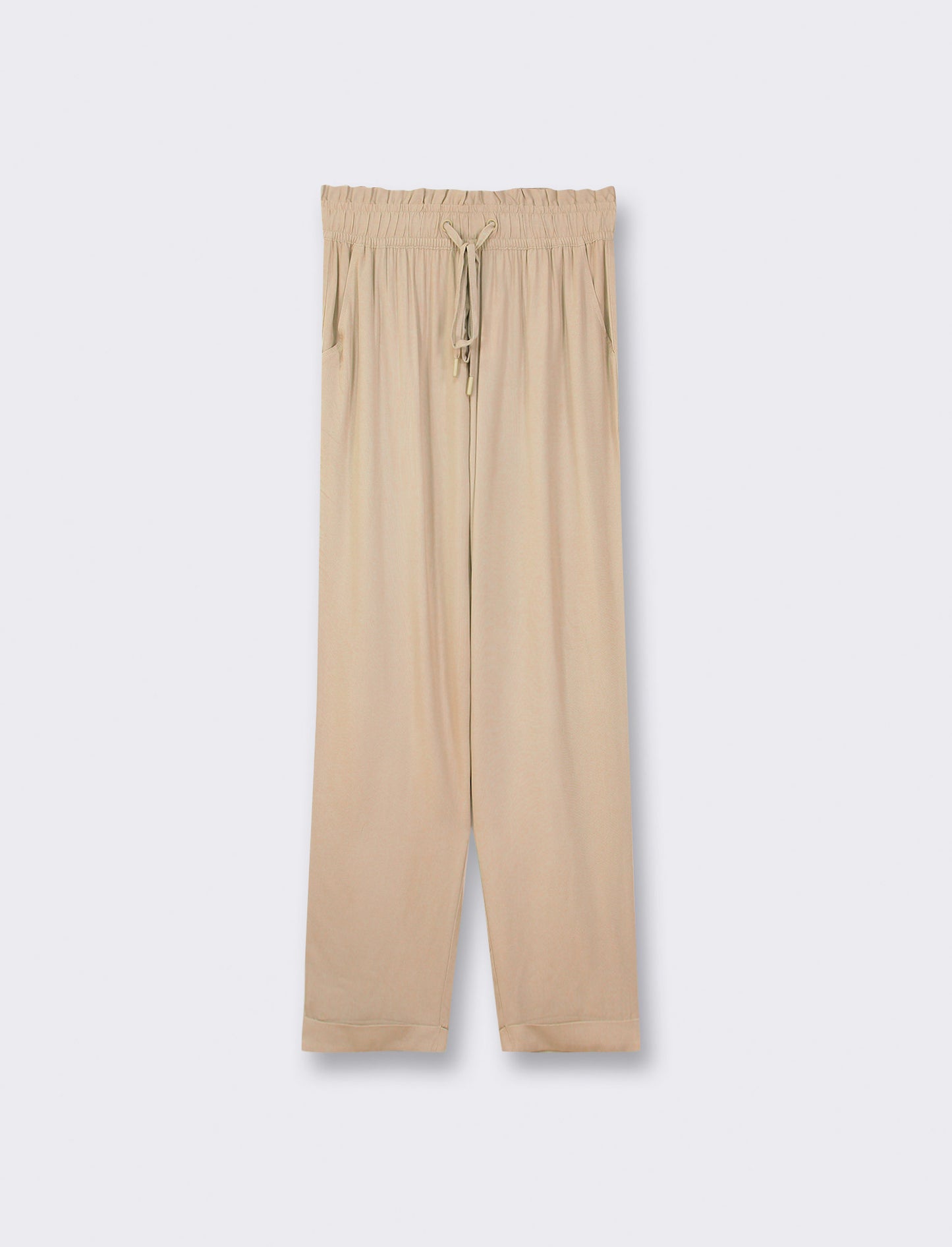 Pantalone in tessuto leggero con fusciacca ed elastico - Beige fieno