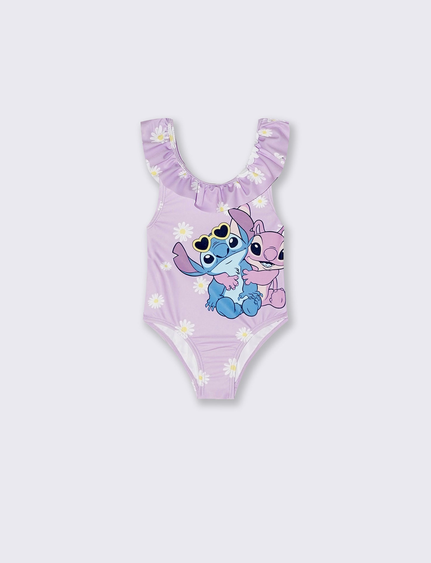 One-piece Stitch swimsuit with ruffles and print - Purple