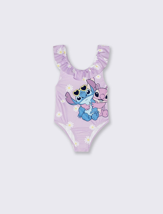 Costume intero Stitch con rouche e stampa - Viola