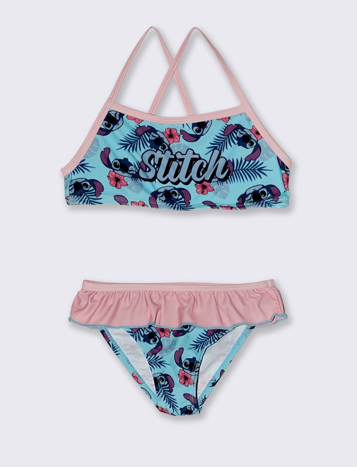 Two-Piece Stitch Ruffle Swimsuit - Pink