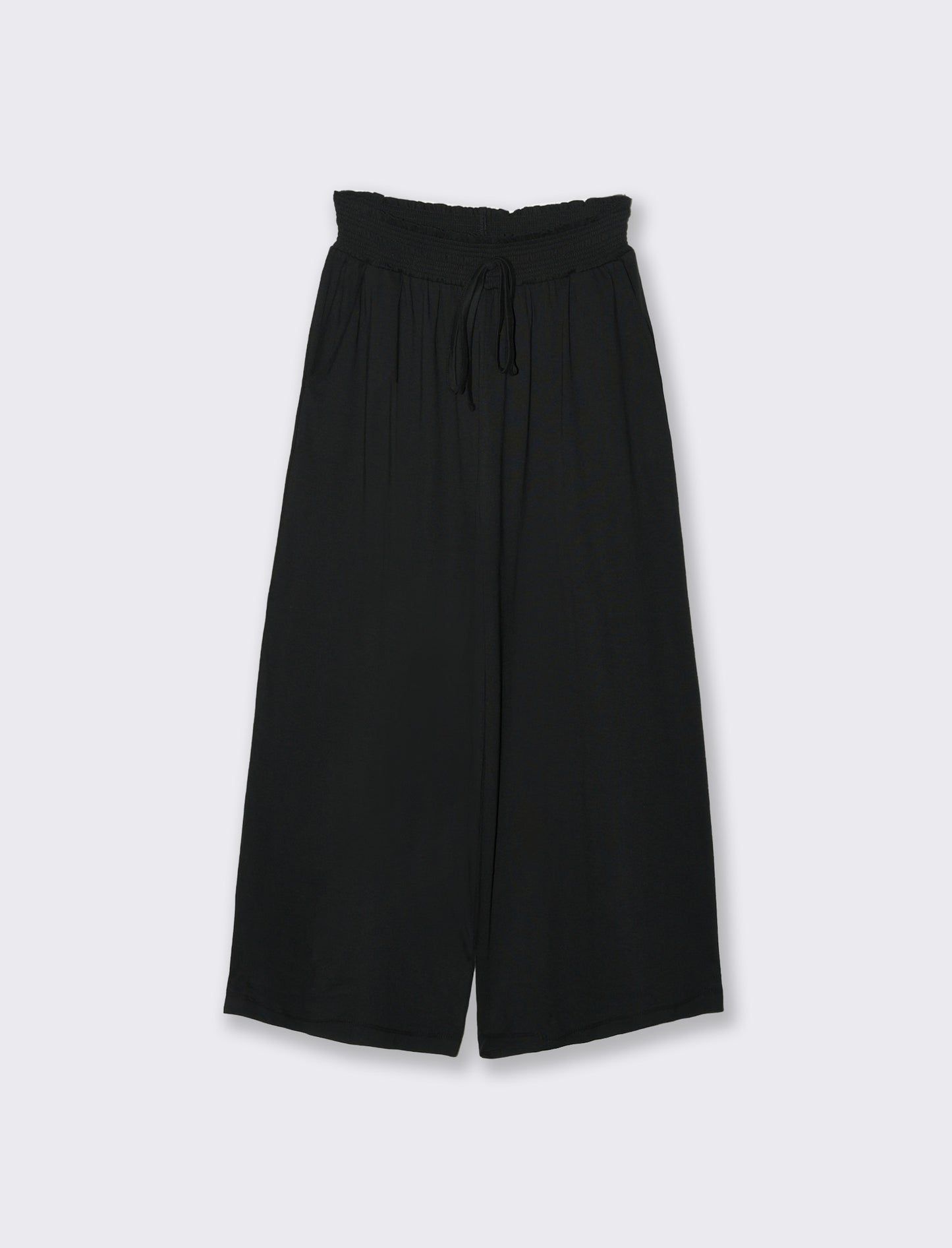Wide Leg Pants with Elastic Waistband - Black