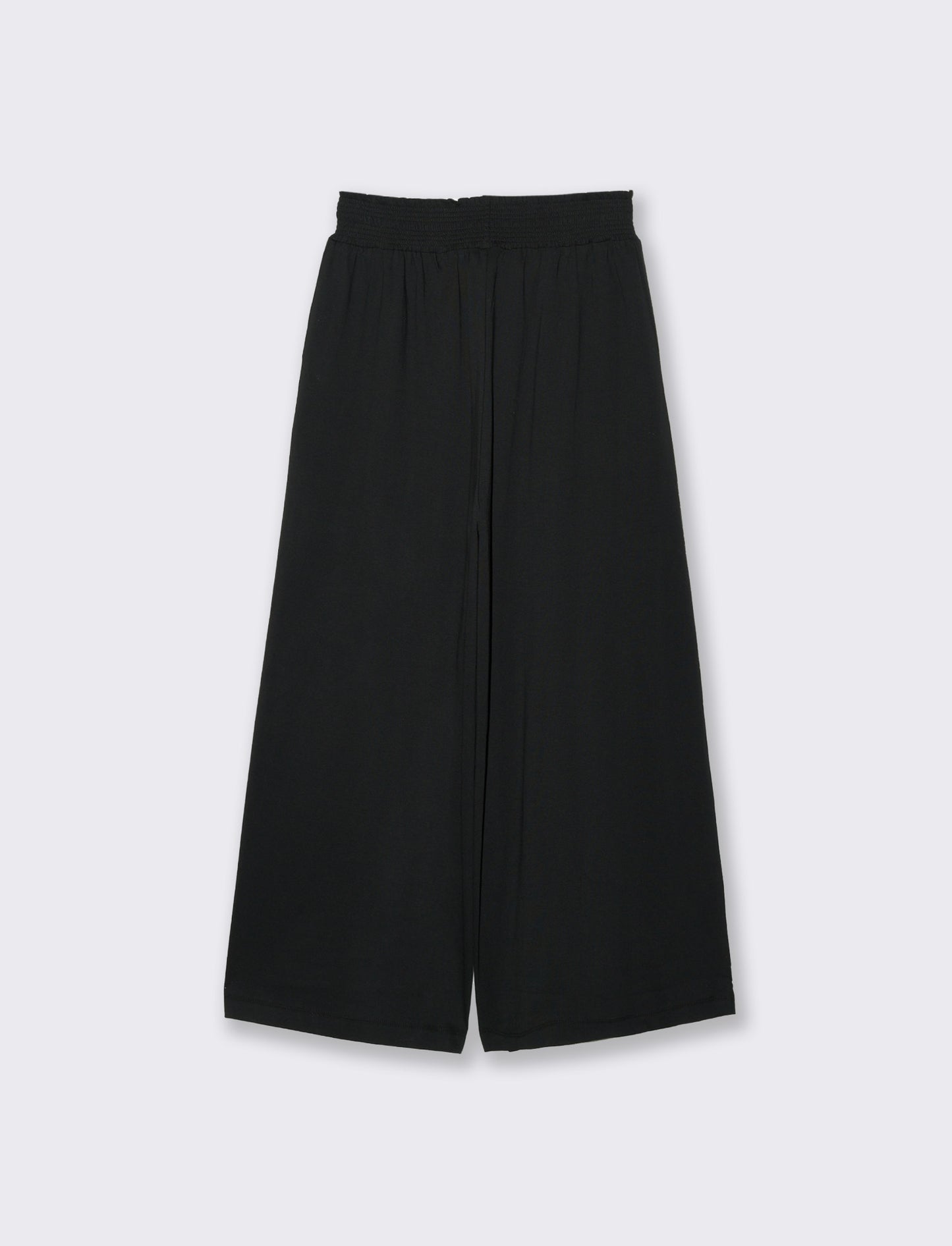 Wide Leg Pants with Elastic Waistband - Black