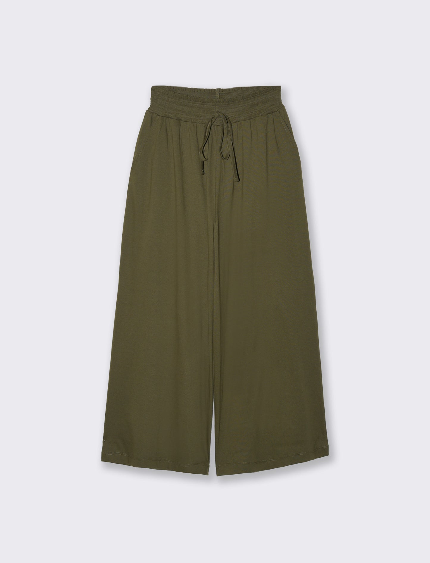 Wide Leg Pants with Elastic Waistband - Green