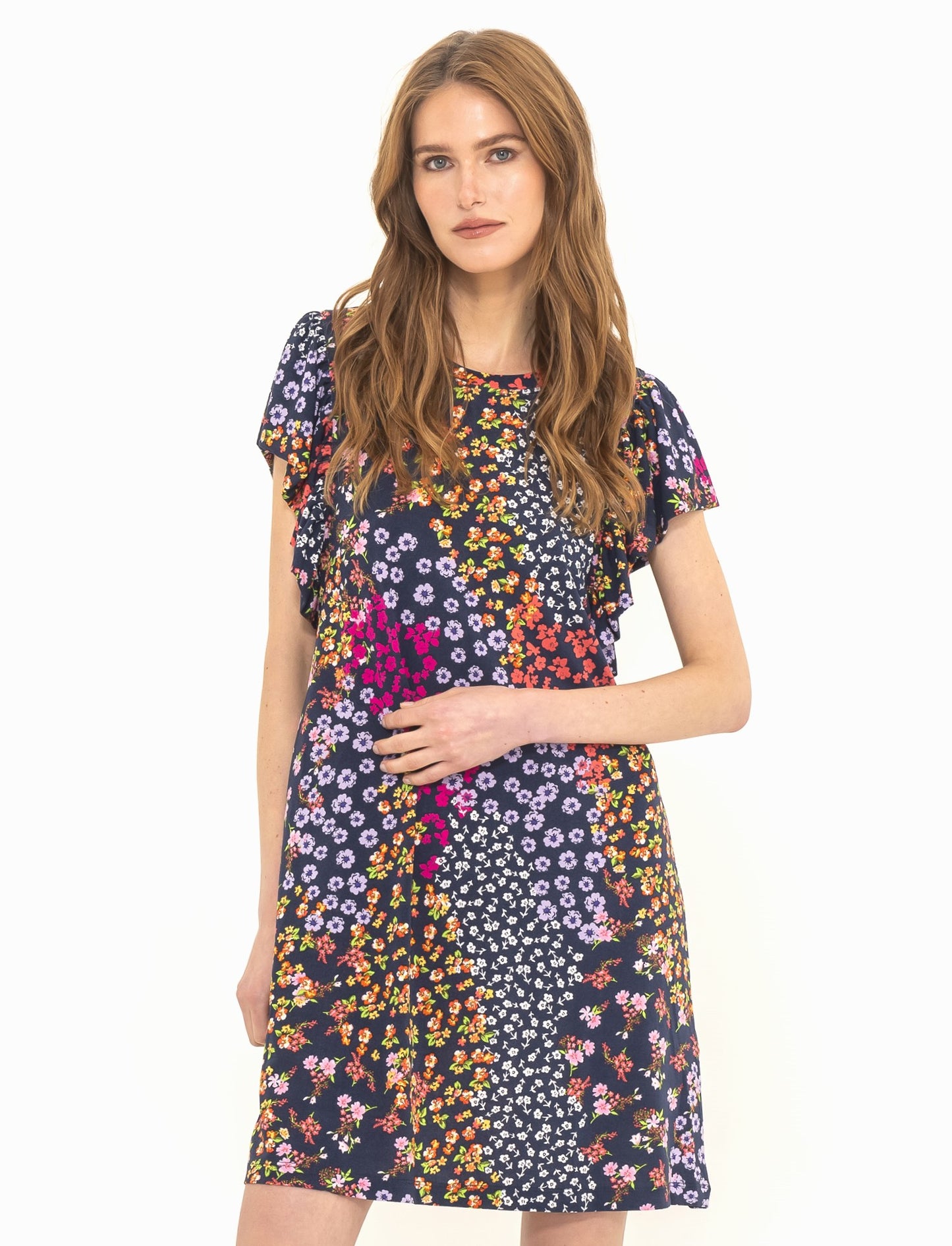 Vestito midi con rouches alle maniche e in diverse stampe floreali - var 1