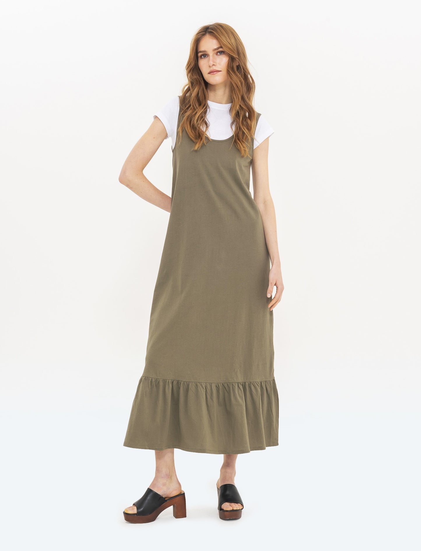 Flowy Wide-Leg Pants with Elastic Waistband and Tie Belt - Green