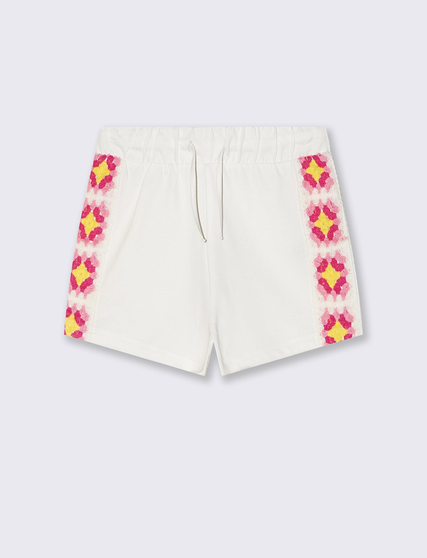 Pantaloncino con fasce in crochet e felpa - Bianco latte