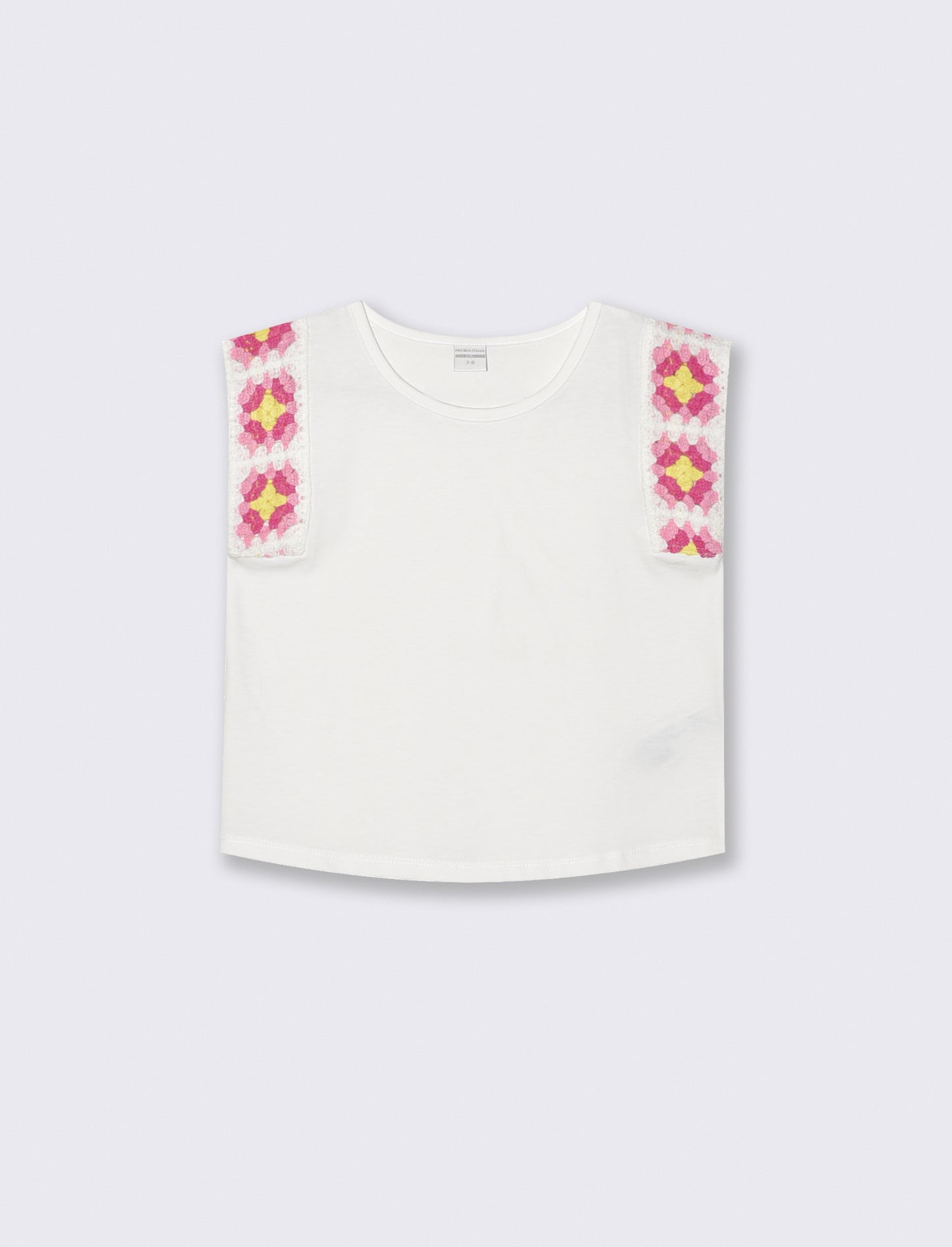 T-Shirt Cotone con Maniche Crochet - Bianco latte