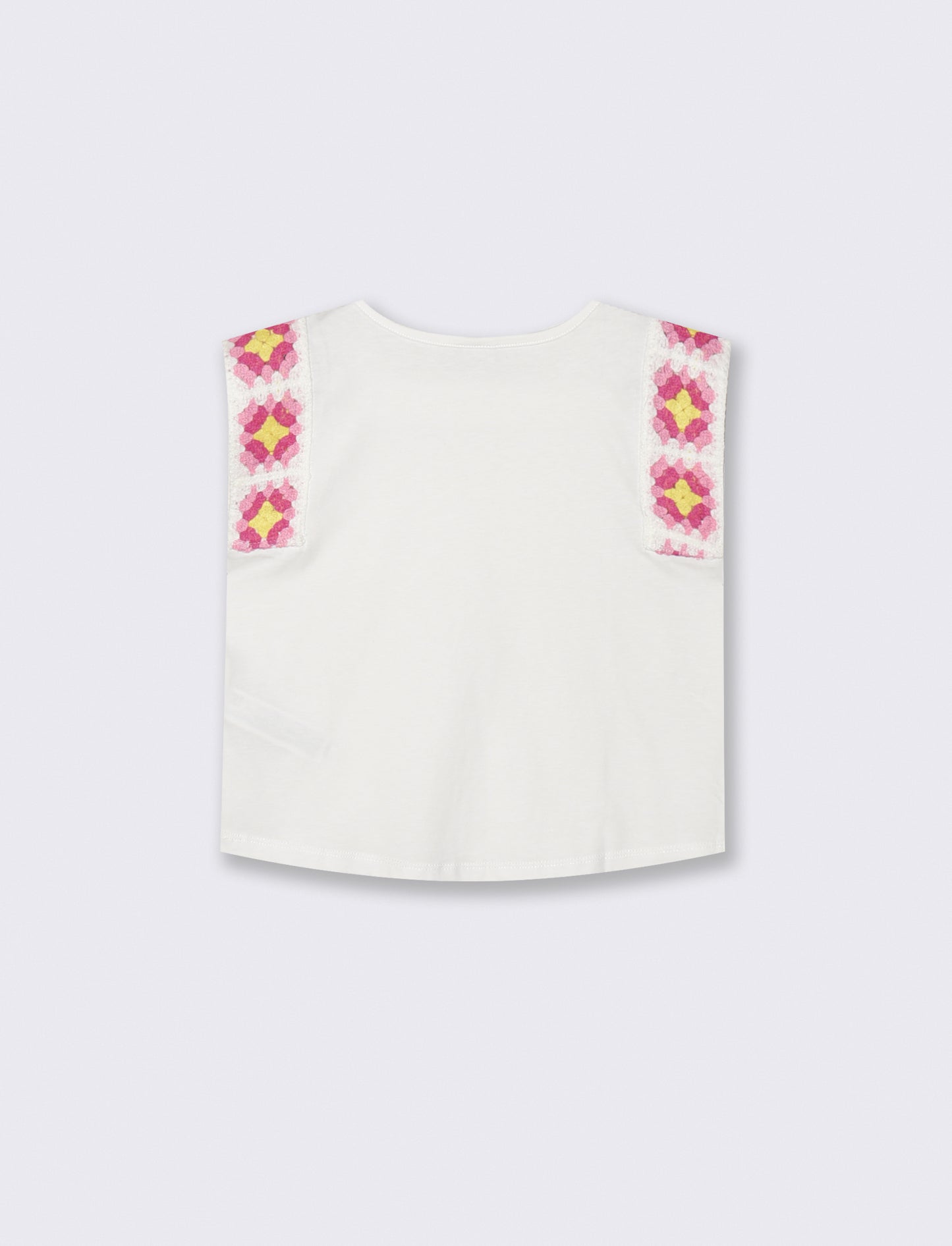 T-Shirt Cotone con Maniche Crochet - Bianco latte