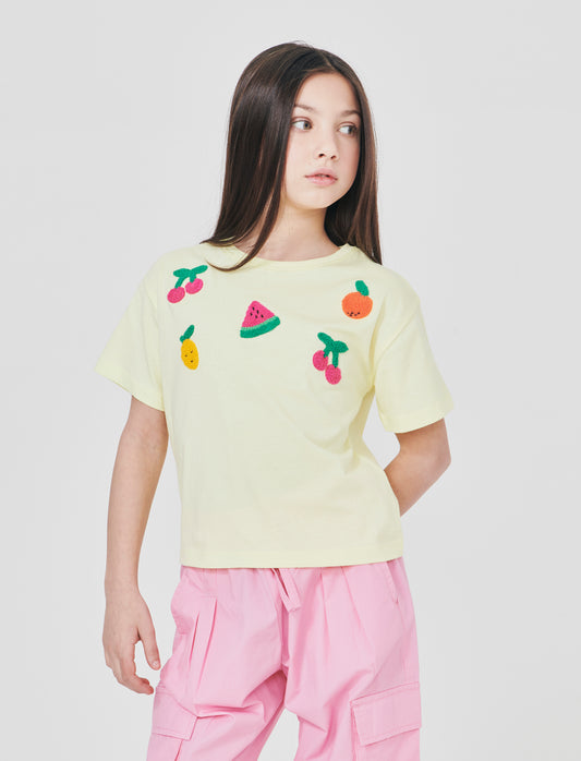 T-shirt over con patch in spugna - Giallo