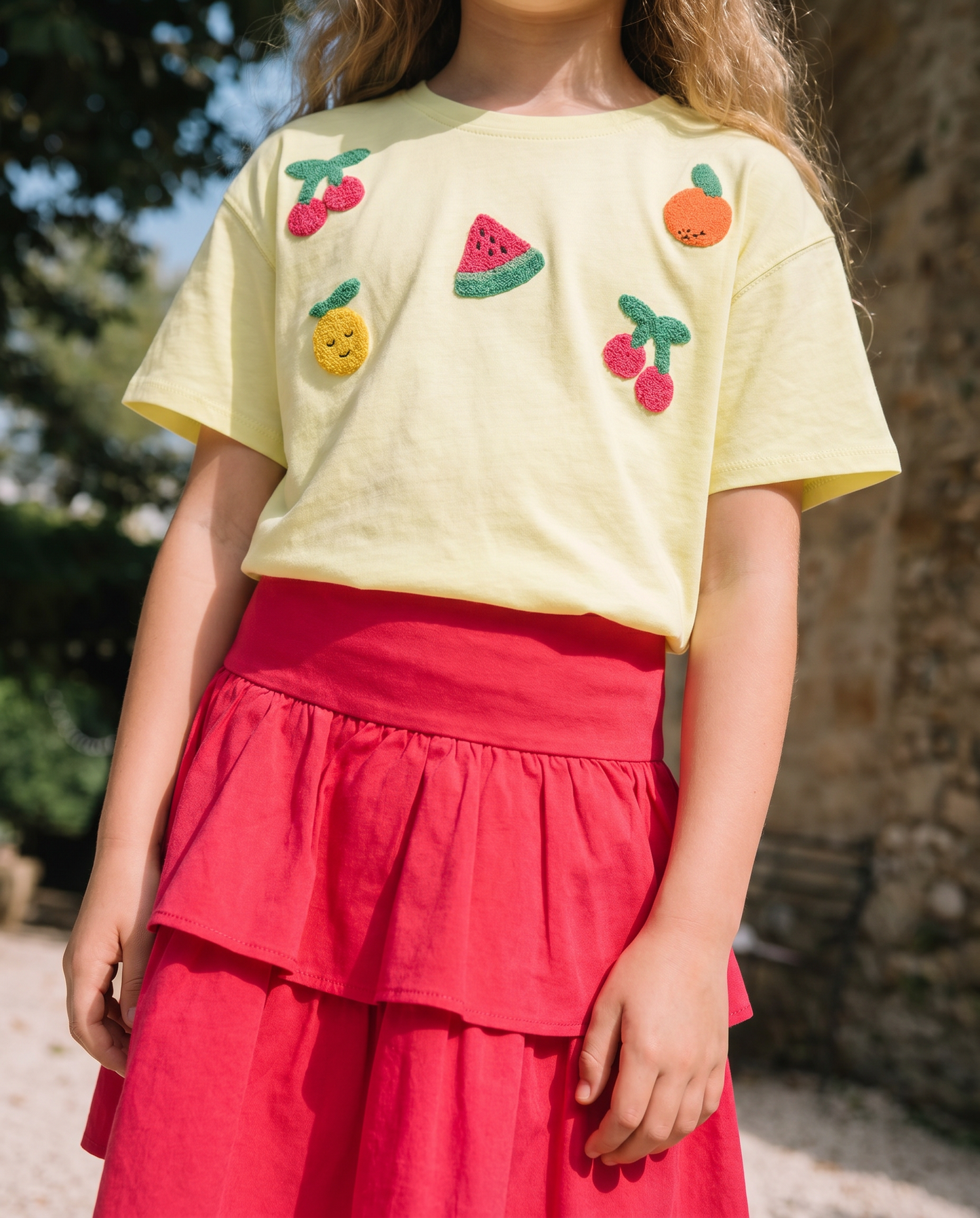 T-shirt over con patch in spugna - Giallo
