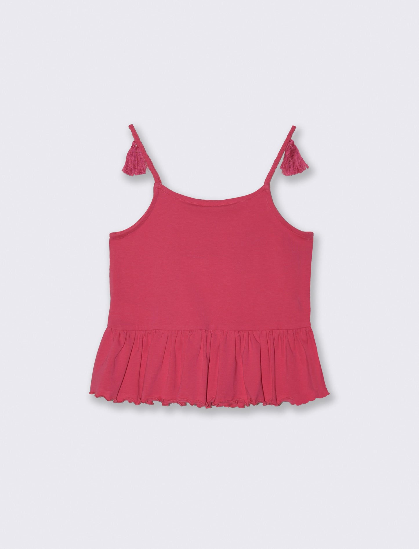 Top in cotone con bretelle e patch 3D - Fuxia