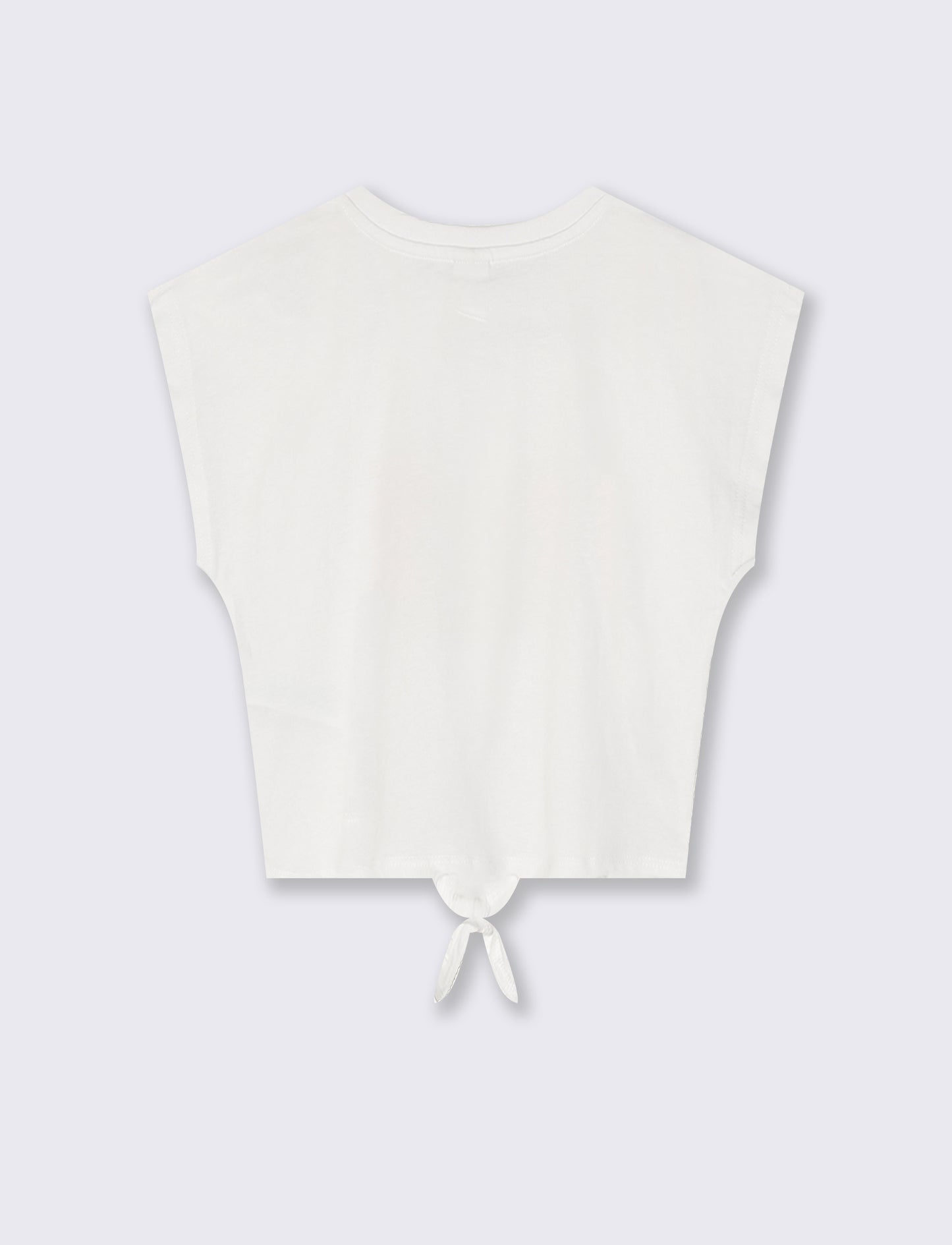 Summer cotton T-shirt with knot and rhinestones - White