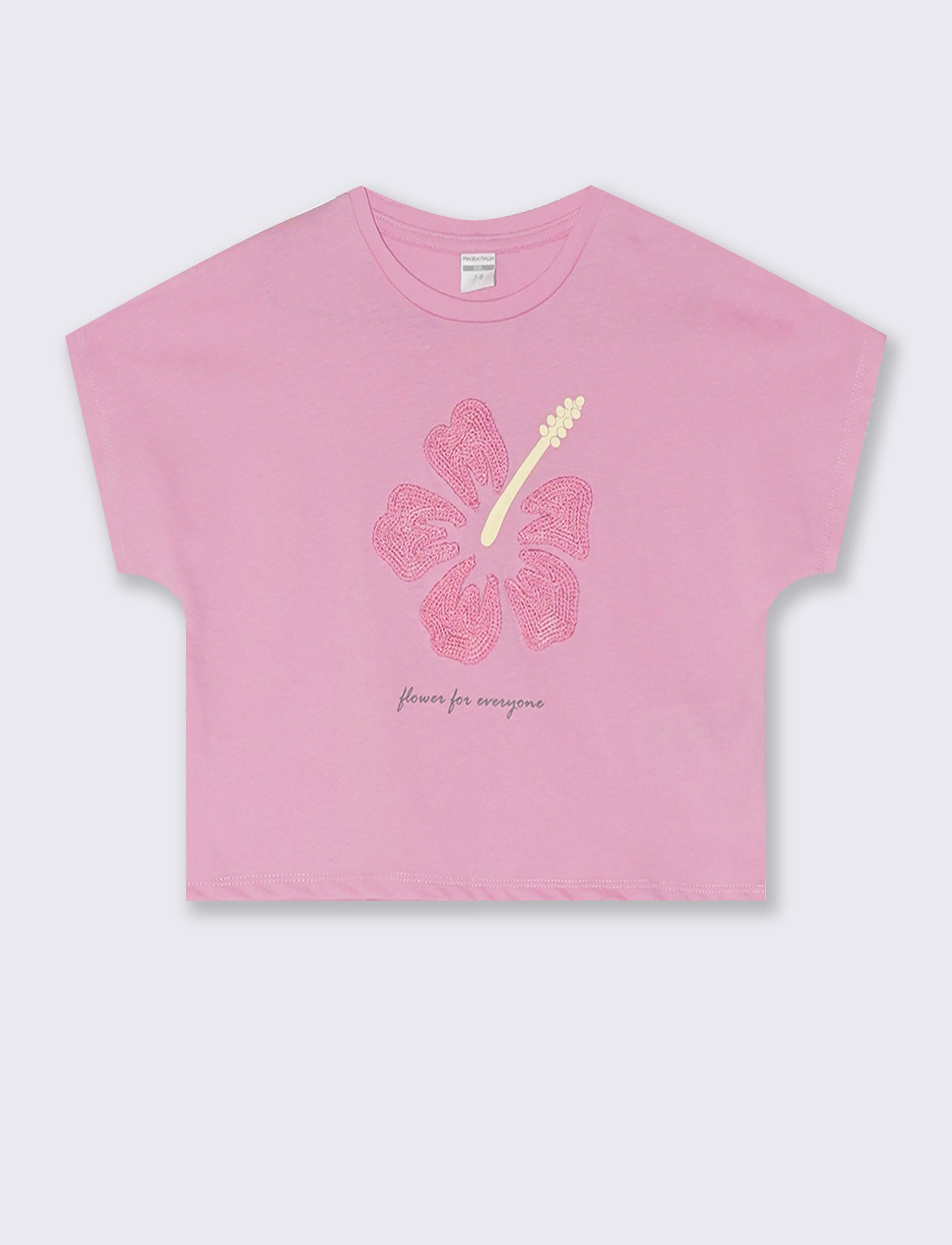 T-Shirt Over in Cotone con Ricamo Fiore - Rosa