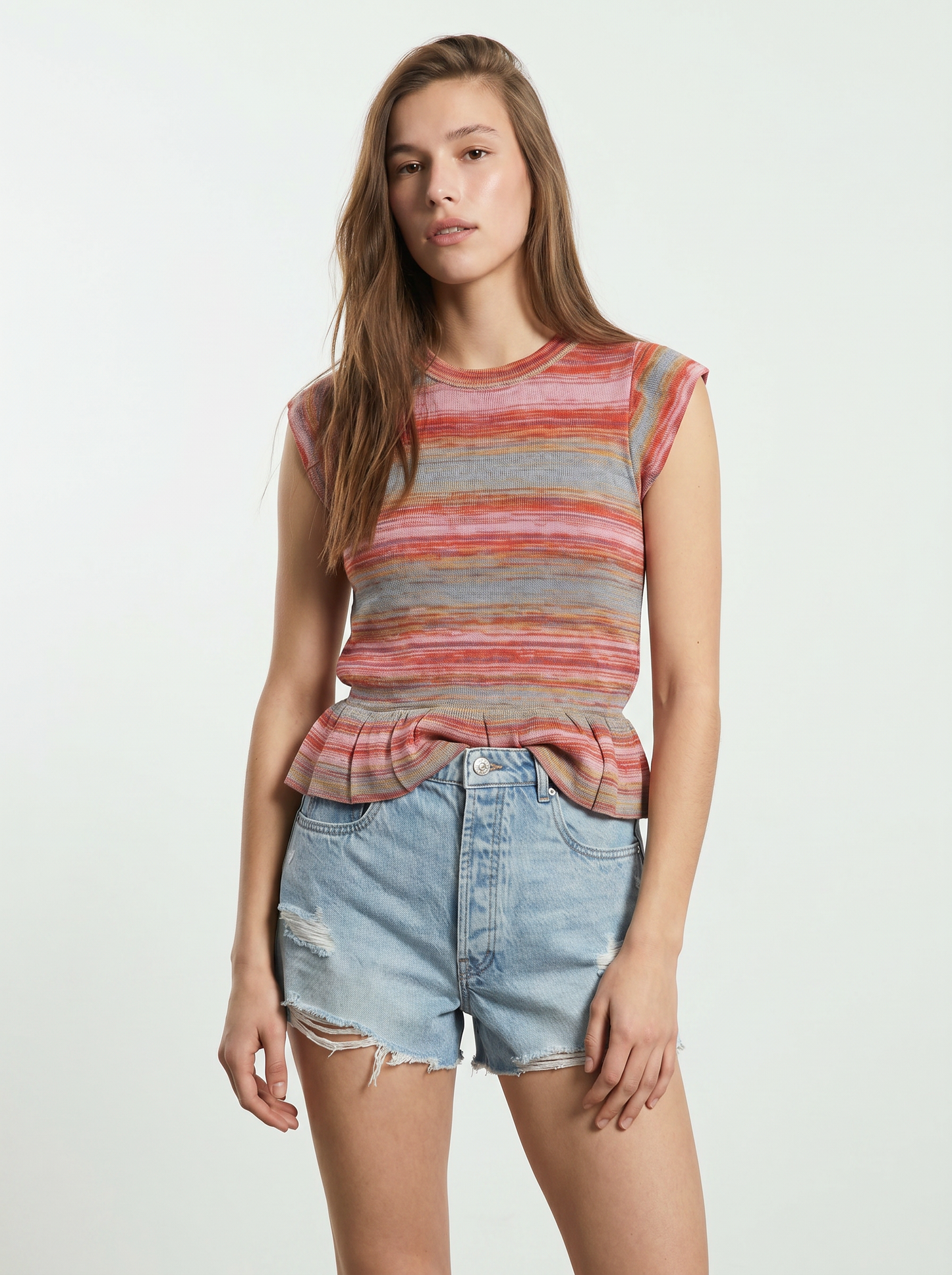 Top in tessuto effetto maglia righe - var 1