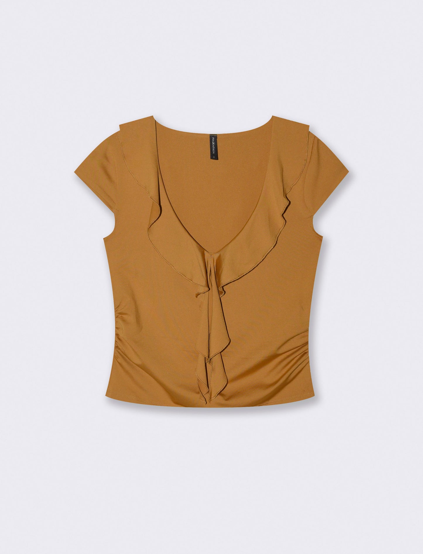T-SHIRT CON VOLANT - Senape