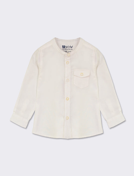 Camicia manica lunga con tasca - Bianco panna