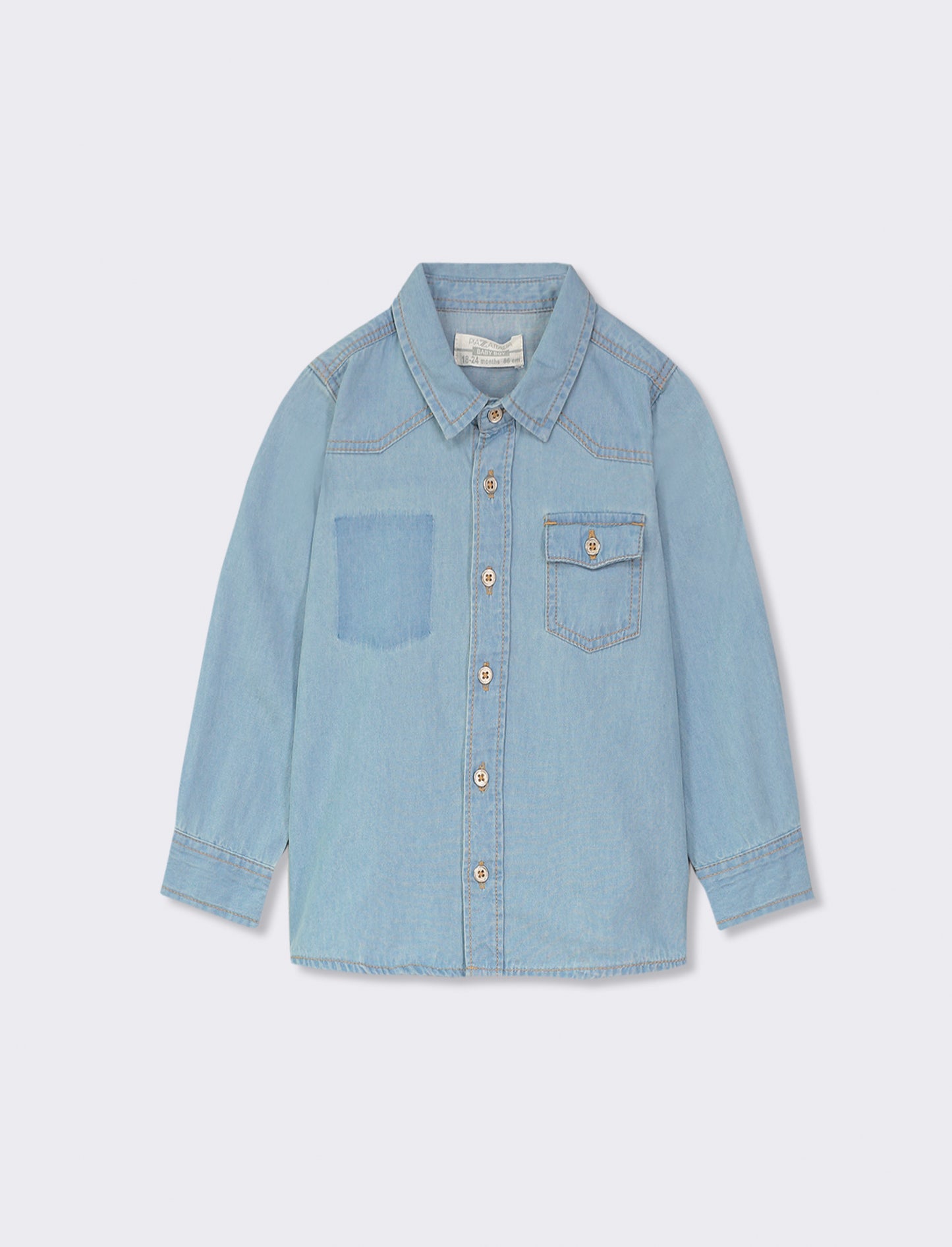 Denim Shirt: 100% Cotton with Pocket and Snap Buttons - Shop Now! - Blue