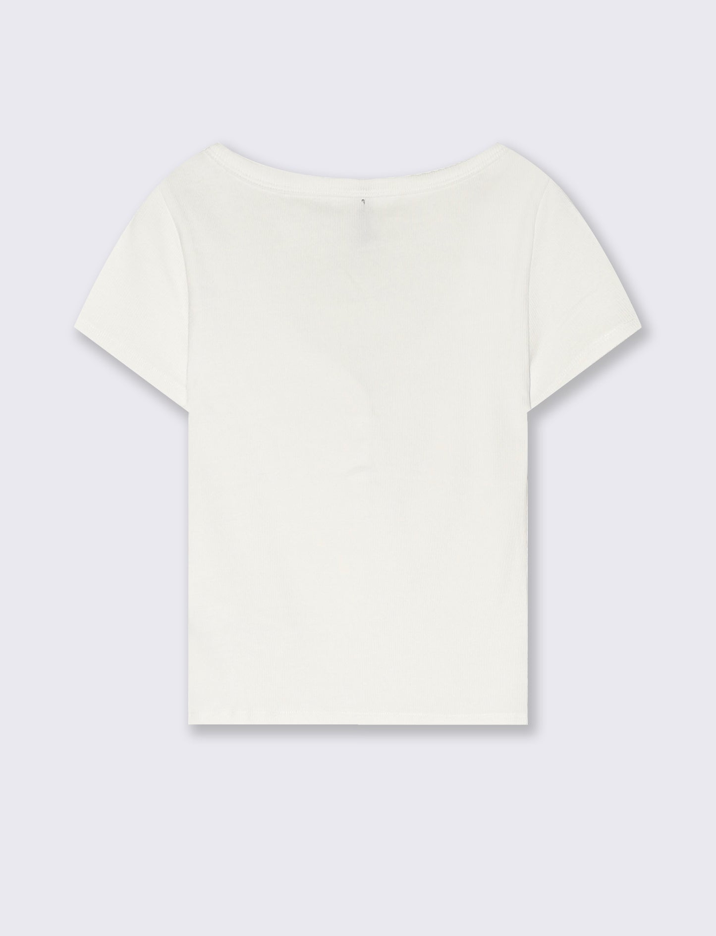 T-Shirt in Cotone con Scollo a V e Bottoni - Bianco latte
