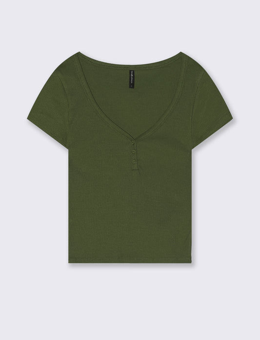 T-Shirt in Cotone con Scollo a V e Bottoni - Ve.milit.