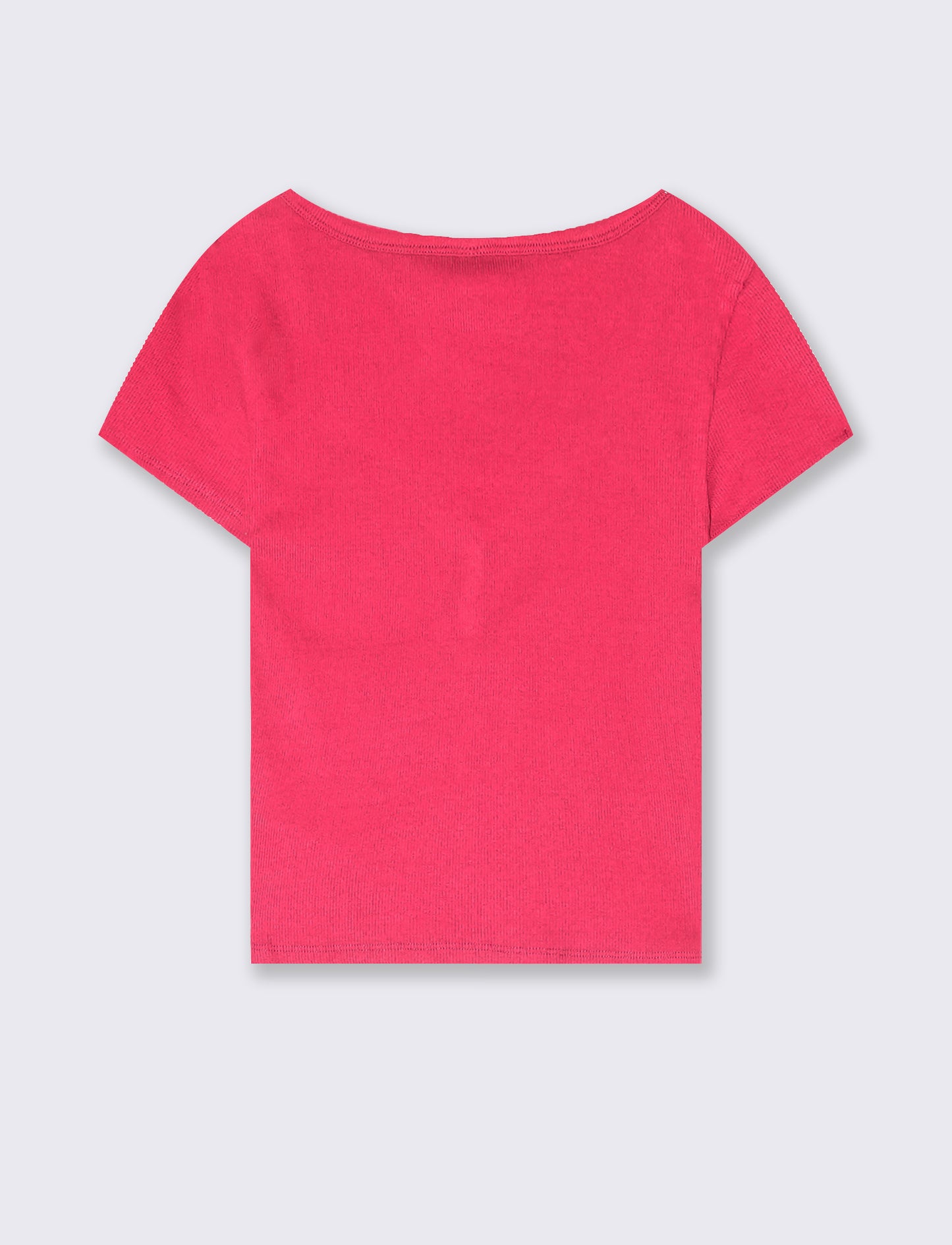 T-Shirt in Cotone con Scollo a V e Bottoni - Fuxia