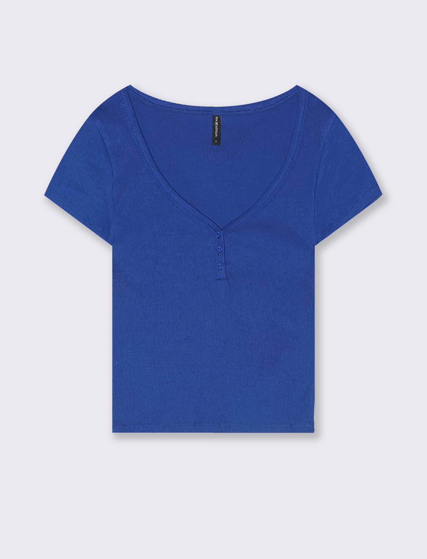 T-Shirt in Cotone con Scollo a V e Bottoni - Royal