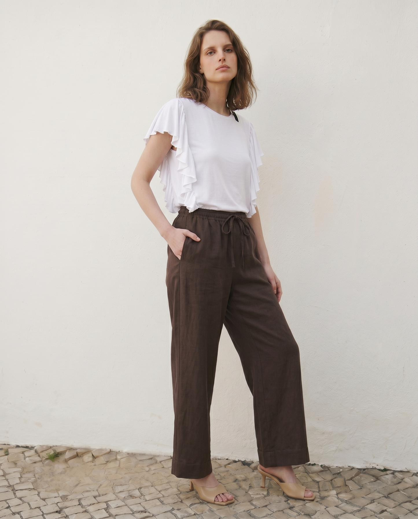 T-Shirt con Volant Laterali - Bianco