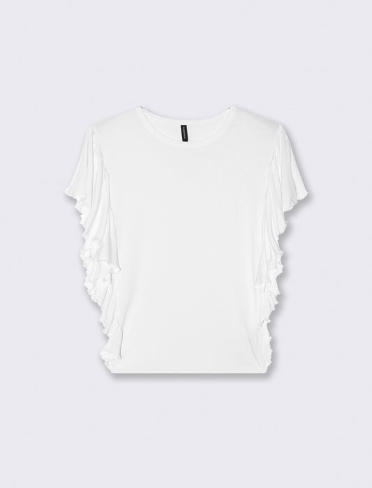 T-Shirt with Side Ruffles - White