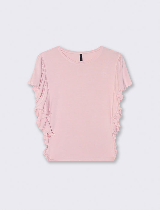 T-Shirt with Side Ruffles - Pink